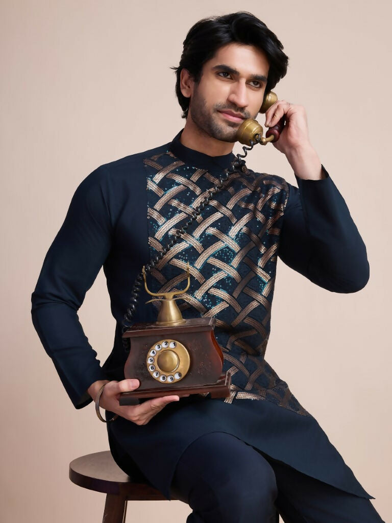 Vastranavya Traditional Festival Wear Pure Silk Thread & Sequence Embroidered Work Kurta | Grocsy