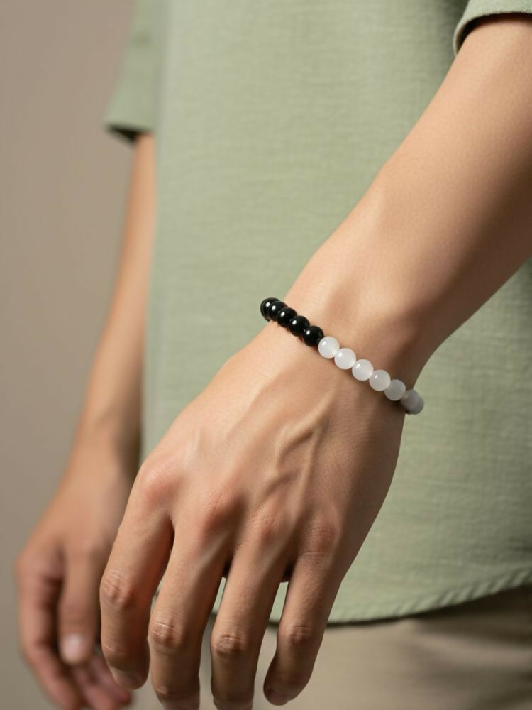 NVR Black & White Crystal Beaded Bracelet for Men & Women | Grocsy