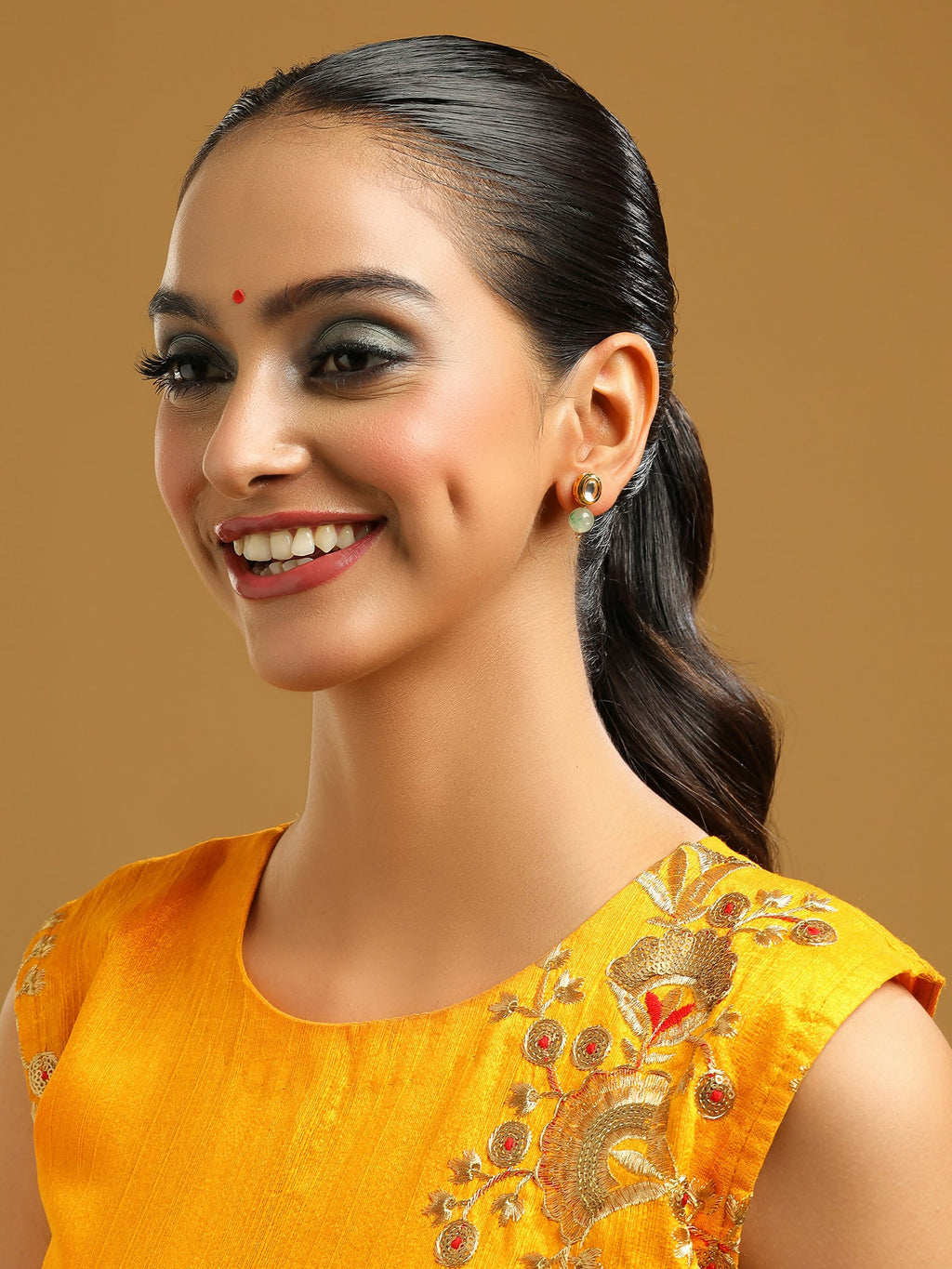 Ruby Raang Green Aventurine Kundan Studs | Grocsy