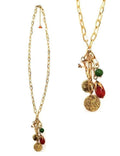 Bling Accessories Antique Brass Finish Brass Coin Charm Long Chain Charm Necklace | Grocsy