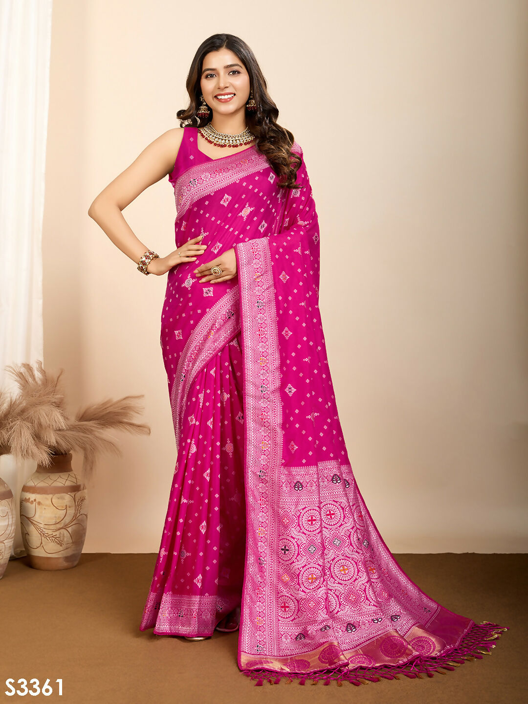 Pink Soft Silk Woven Meenakari Designer Saree - Vedanti | Grocsy