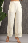 Juniper Ivory Rayon Schiffli Flared Palazzo | Grocsy