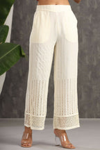 Juniper Ivory Rayon Schiffli Flared Palazzo | Grocsy