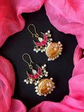 Joban Fashion Women Pink Pachi Kundan With Golden Jhumki Earring | Grocsy