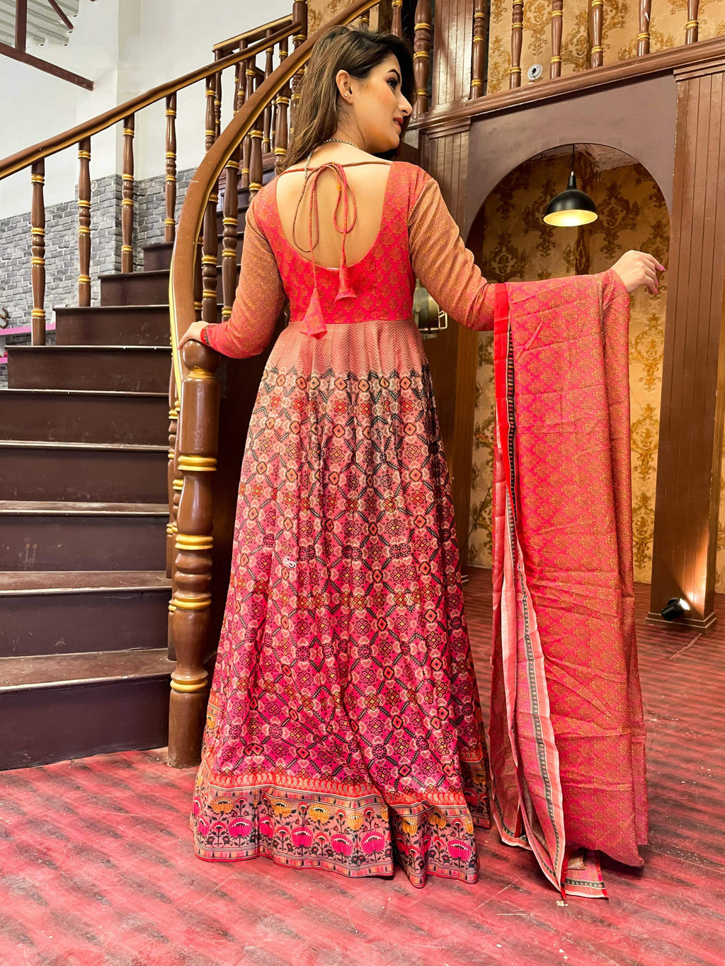 Partywear Designer Redpink Chanderi Suit - Anbazaar | Grocsy