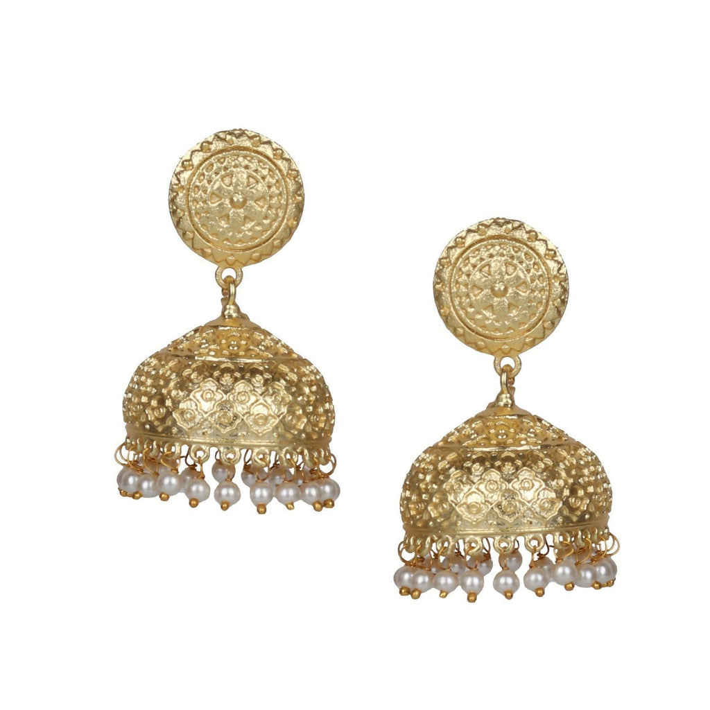 Joban Fashion Women Matte Gold Brass Jhumka | Grocsy