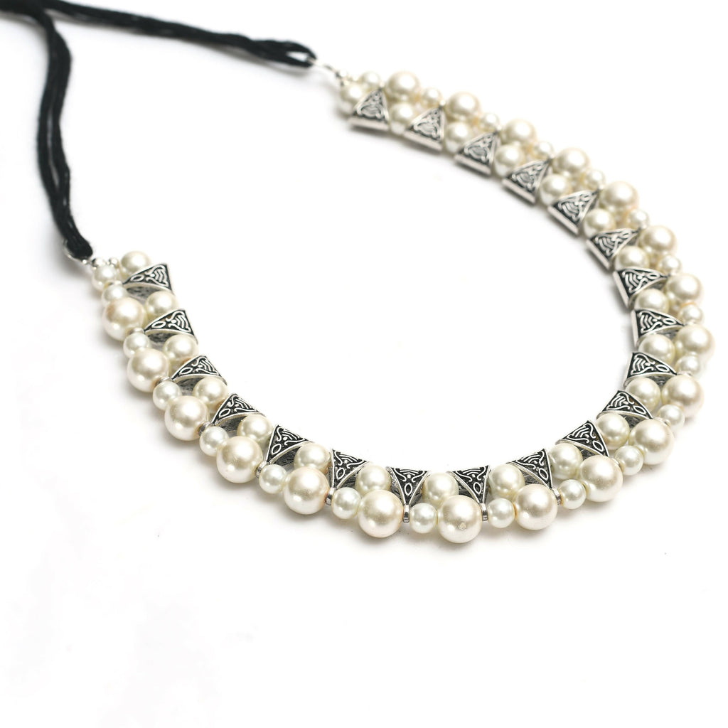 Mominos Fashion Johar Kamal Silver-Plated Brass Finish Pearls Work Choker For Women (White) | Grocsy
