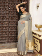 Shree Shyam Fashion Grey Cotton Saree | Grocsy