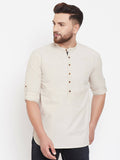 Even Apparels Beige Pure Cotton Men's Kurta With Band Collar | Grocsy