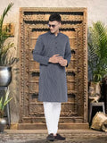 Even Apparels Men's Pure Cotton Grey Striped Kurta | Grocsy