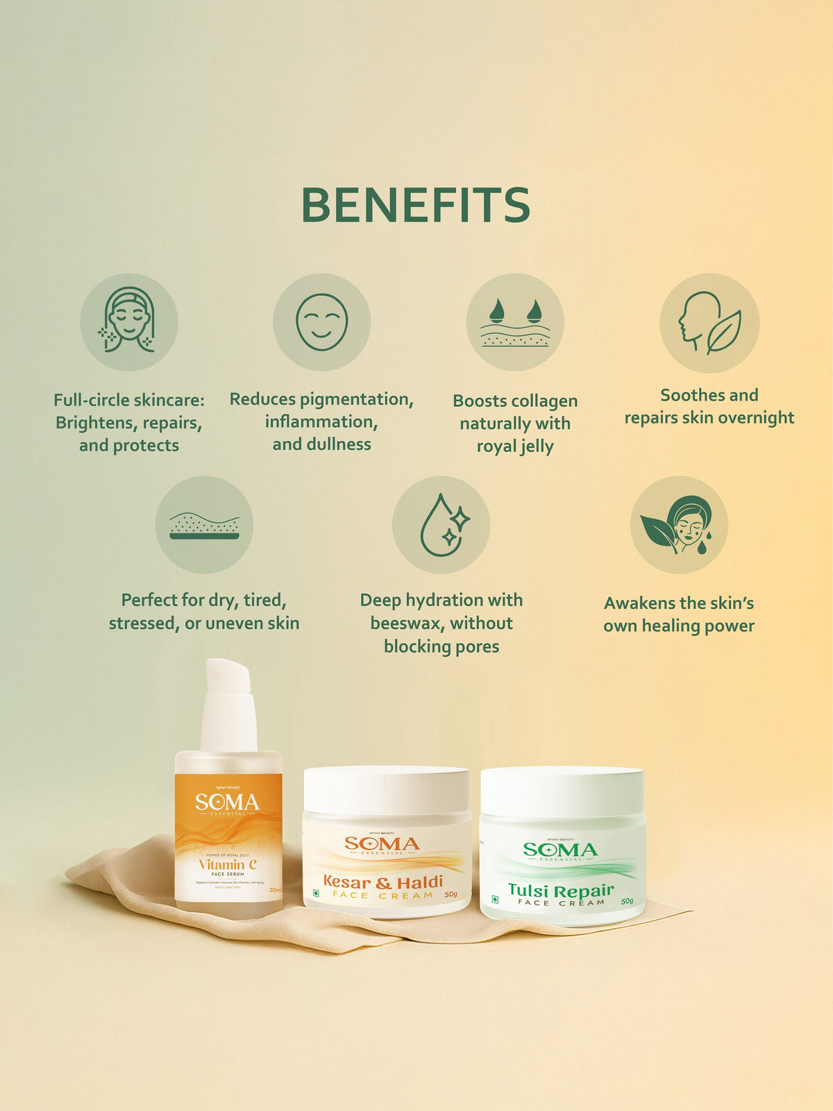 Soma Essential Apian Beauty Ritual- 3 step Skin Care Kit For AM & PM Routine | Grocsy