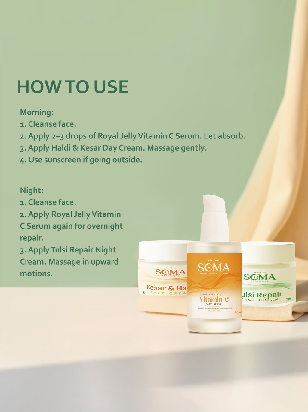 Soma Essential Apian Beauty Ritual- 3 step Skin Care Kit For AM & PM Routine | Grocsy