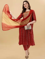 Alvano Alvano Stylish Lehriya Kurti with Pant and Dupatta Set for Women's and girls | Grocsy