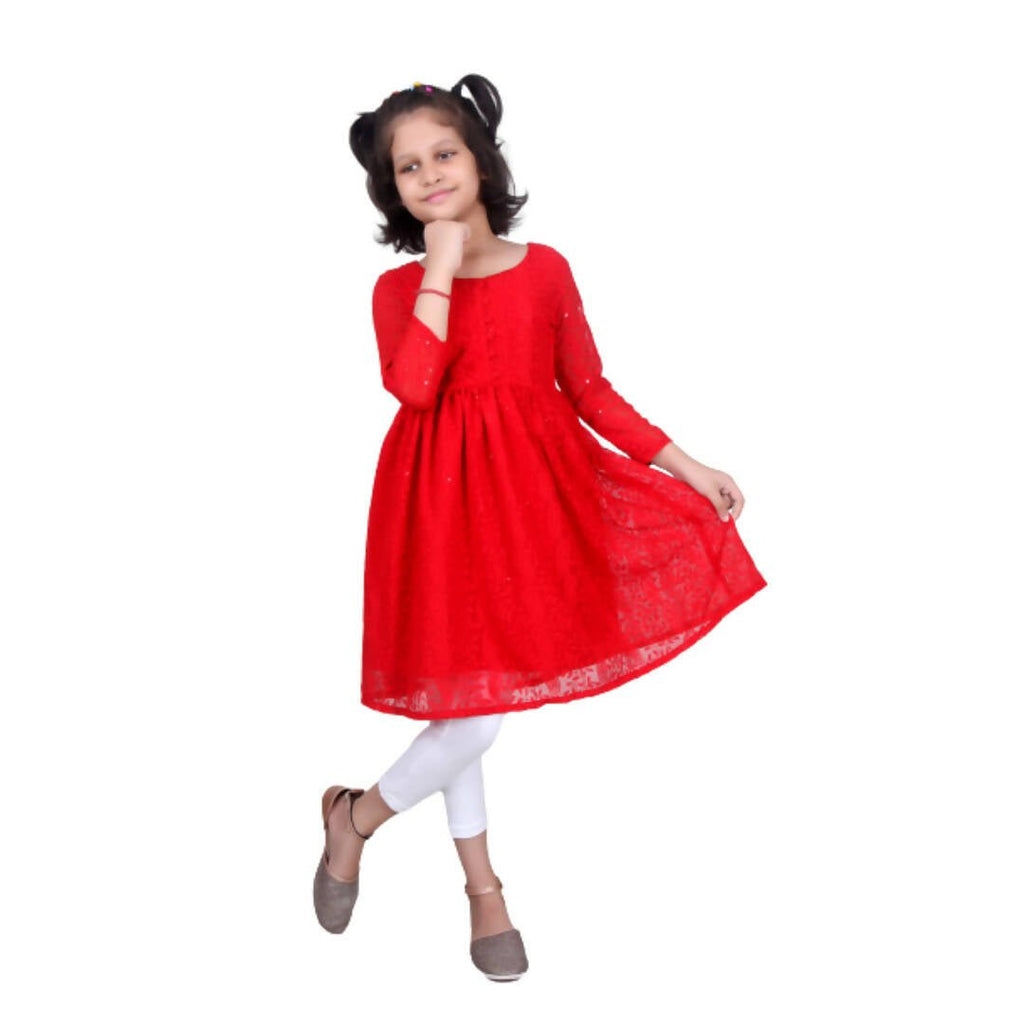 Akarshan viscose Lukhnowi Chikankari Anarkali kurta with Leggings - Red | Grocsy