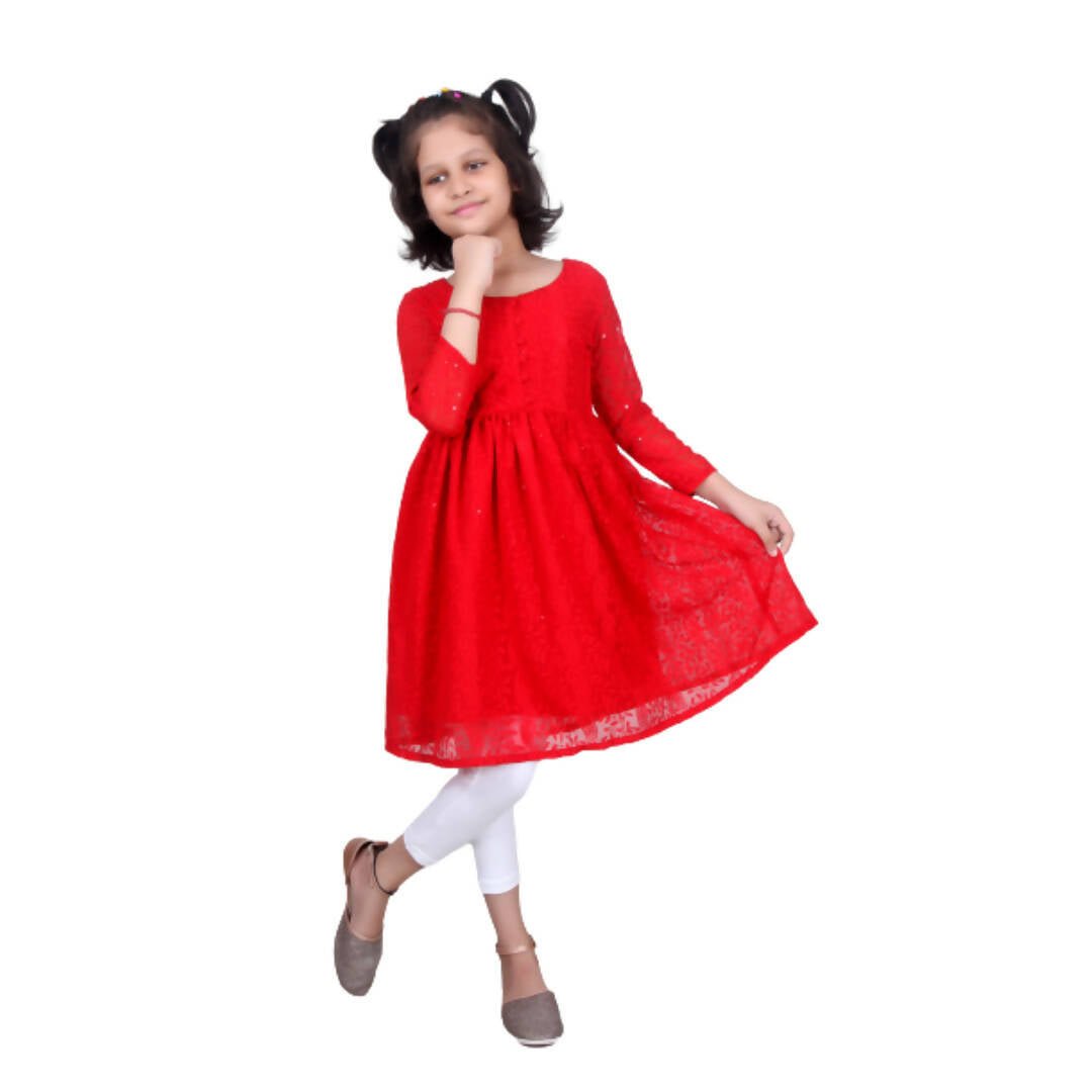Akarshan viscose Lukhnowi Chikankari Anarkali kurta with Leggings - Red | Grocsy