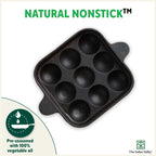 The Indus Valley 9 Pit/Cup CASTrong Cast Iron Paniyaram/Appe Pan+ Spatula, Pre-seasoned, Natural Nonstick, 100% Pure, Toxin-free, 18.2 cm, 1.34 kg | Grocsy