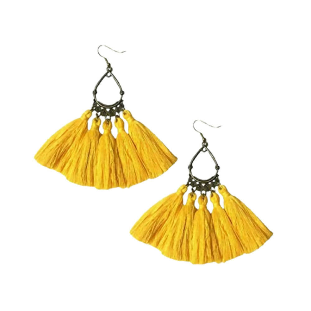 Tiaraa Yellow Alloy Tassel Ethnic Fashion Earrings