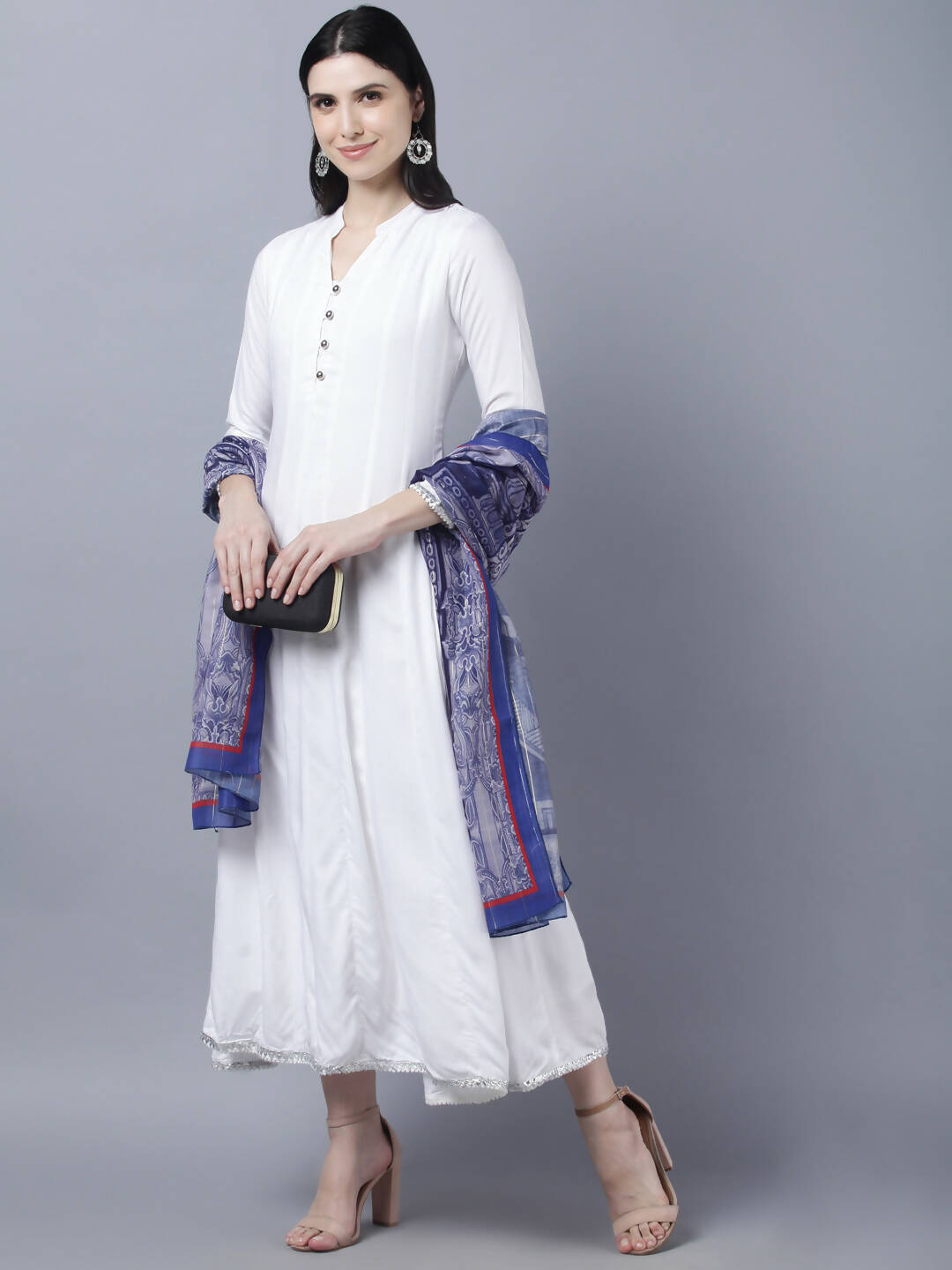 Myshka Women White Anarkali Kurta With Dupatta | Grocsy