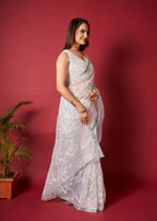 Vamsee White Organza Saree | Grocsy
