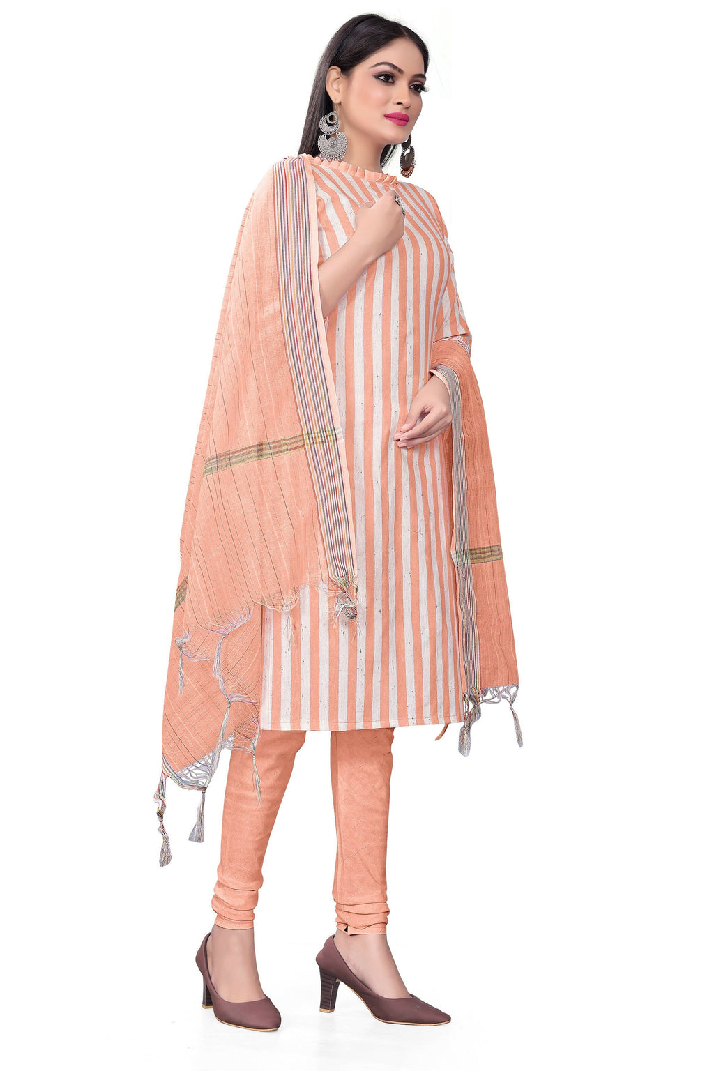 Peach Cotton Jacquard Woven Unstitched Dress Material - Amara | Grocsy