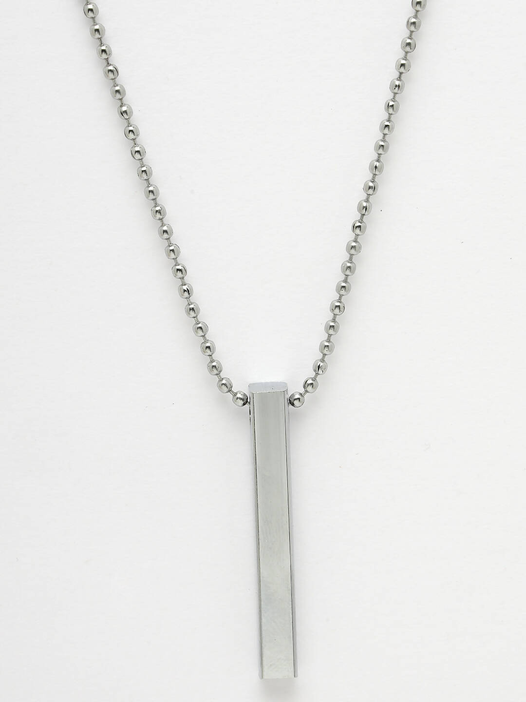 NVR Men's Silver Rhodium Plated Bar Pendant & Chain | Grocsy