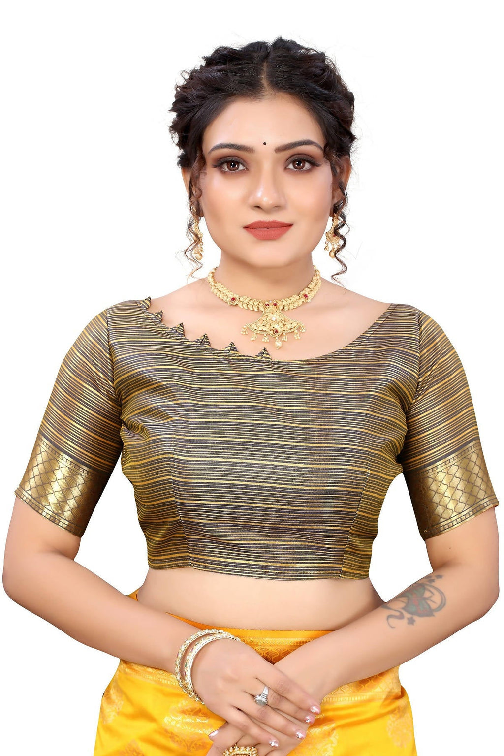 Vamika Ethnic Fire Yellow Weaving Banarasi Jacquard Saree | Grocsy