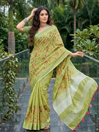 Shree Shyam Fashion Yellow Green Linen Saree | Grocsy