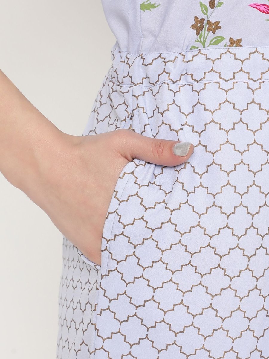 Ahalyaa Womens Blue Crepe Printed Jumpsuit | Grocsy