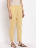 Myshka Women's Cream Cotton Solid Casual Trouser | Grocsy