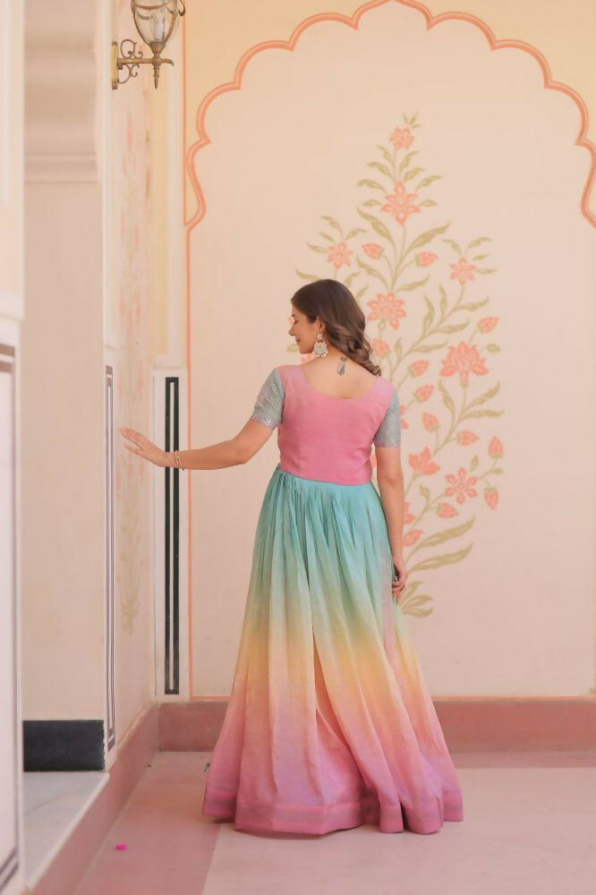 Vastranavya Lavender Gold Crush Padding With Beads Embroidered Work Gown | Grocsy