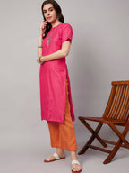 Pink Polyester solid Kurta with Palazzos - Vishwa | Grocsy