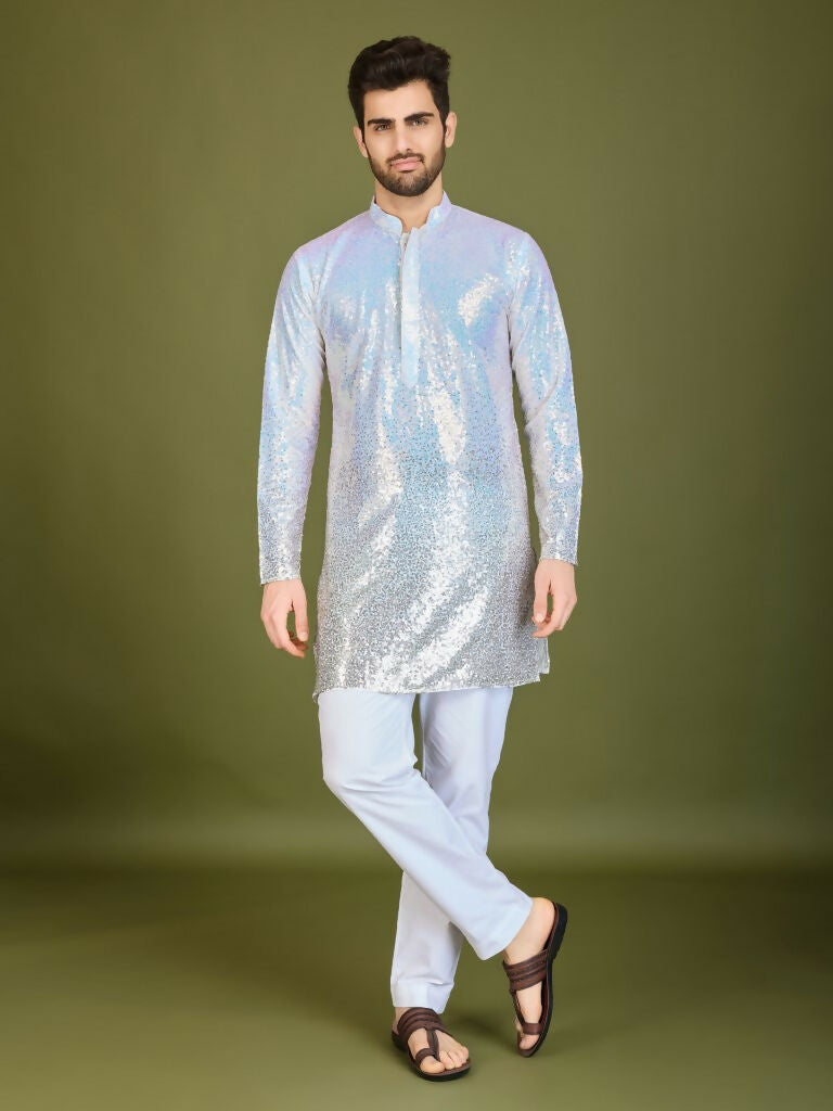 Vastranavya Ombre Yellow Premium Real Georgette Thread Sequence & Embroidery work Kurta | Grocsy