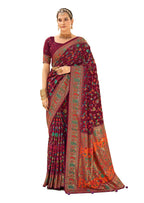 Joban Fashion Faux Chiffon Light Weight SareeMaroon Colored With Zari Border Saree | Grocsy