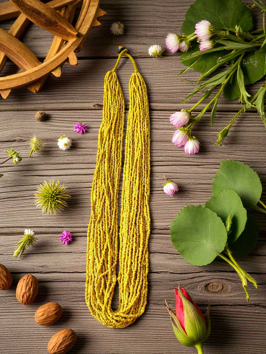 Inhanns Rangsaaz 20-Layer Luxe Long Beaded Only Necklace - Yellow Only Necklace | Grocsy