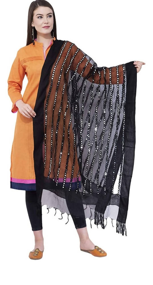 Mominos Fashion Black Orgenza Mirror Stripe Dupatta | Grocsy