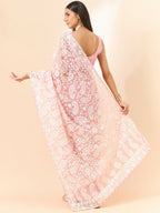 Pink Organza Paisely Embroidered Saree with Unstitched Blouse Piece - Roozal | Grocsy