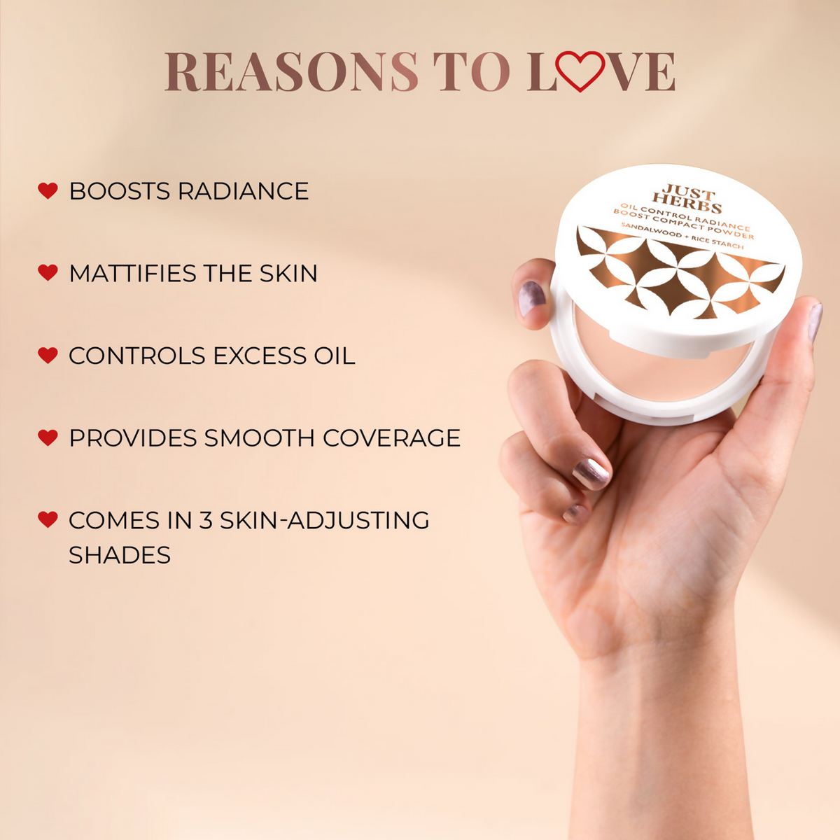 Just Herbs Oil Control Radiance Boost Compact Powder - 01 Porcelain | Grocsy
