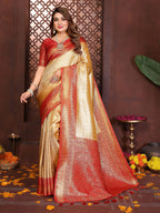 Aastha Fashion Cream Tissue Silk Woven Saree | Grocsy