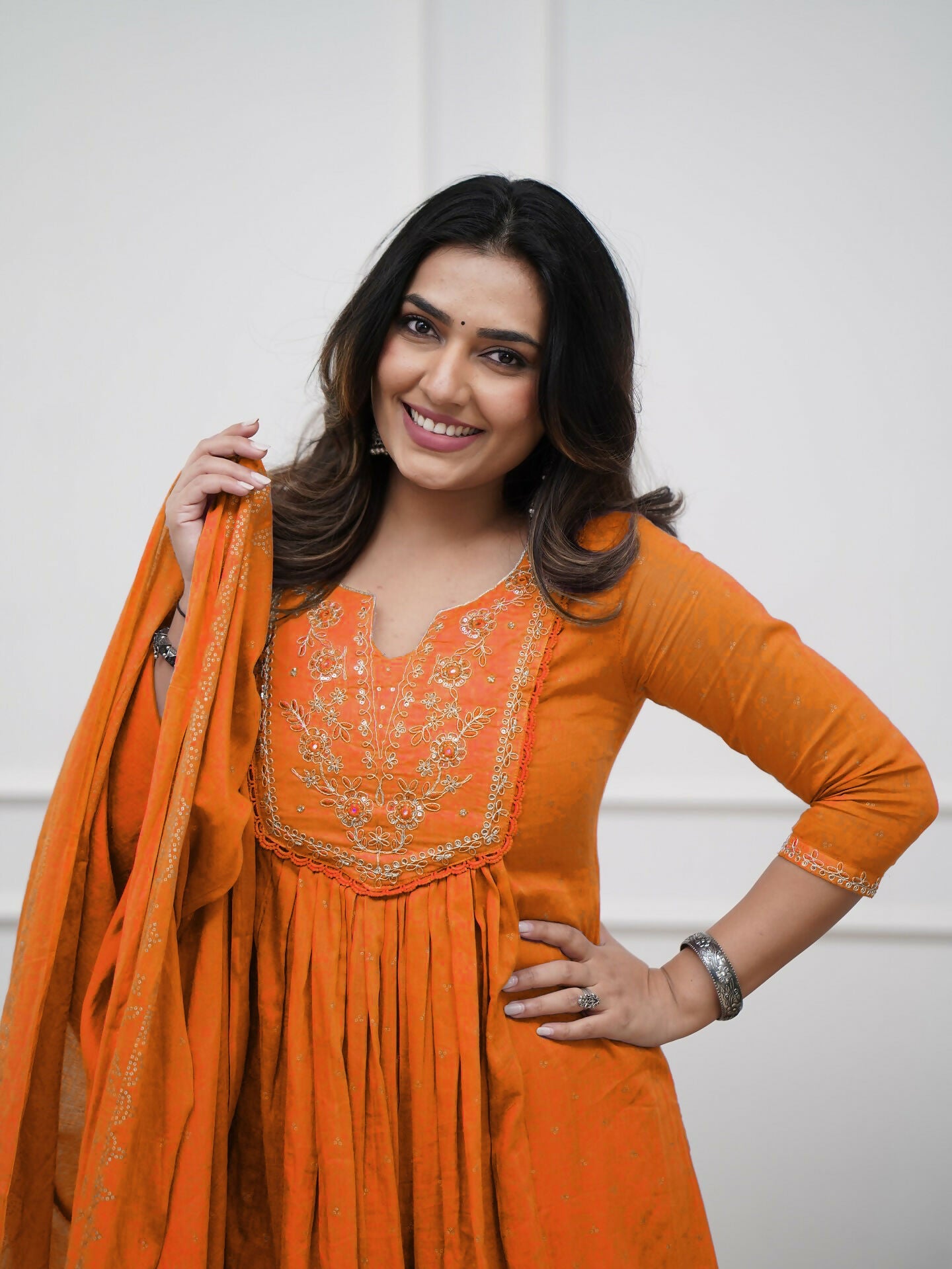 The52 Women's Beautiful Cotton Fabric Embroidery Work Straight Kurta Pant and Dupatta Set | Grocsy