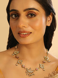 Nuyug 22K Gold Plated Regal Enamel Bloom Pearl Drop Necklace | Grocsy