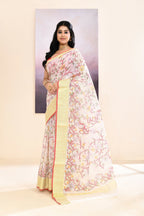 Piyari Fashion Women's White Embellished Cotton Blend Printed Saree | Grocsy