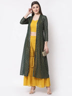 Myshka multi color Color Georgette Solid Top With Pant And Shrug Set | Grocsy