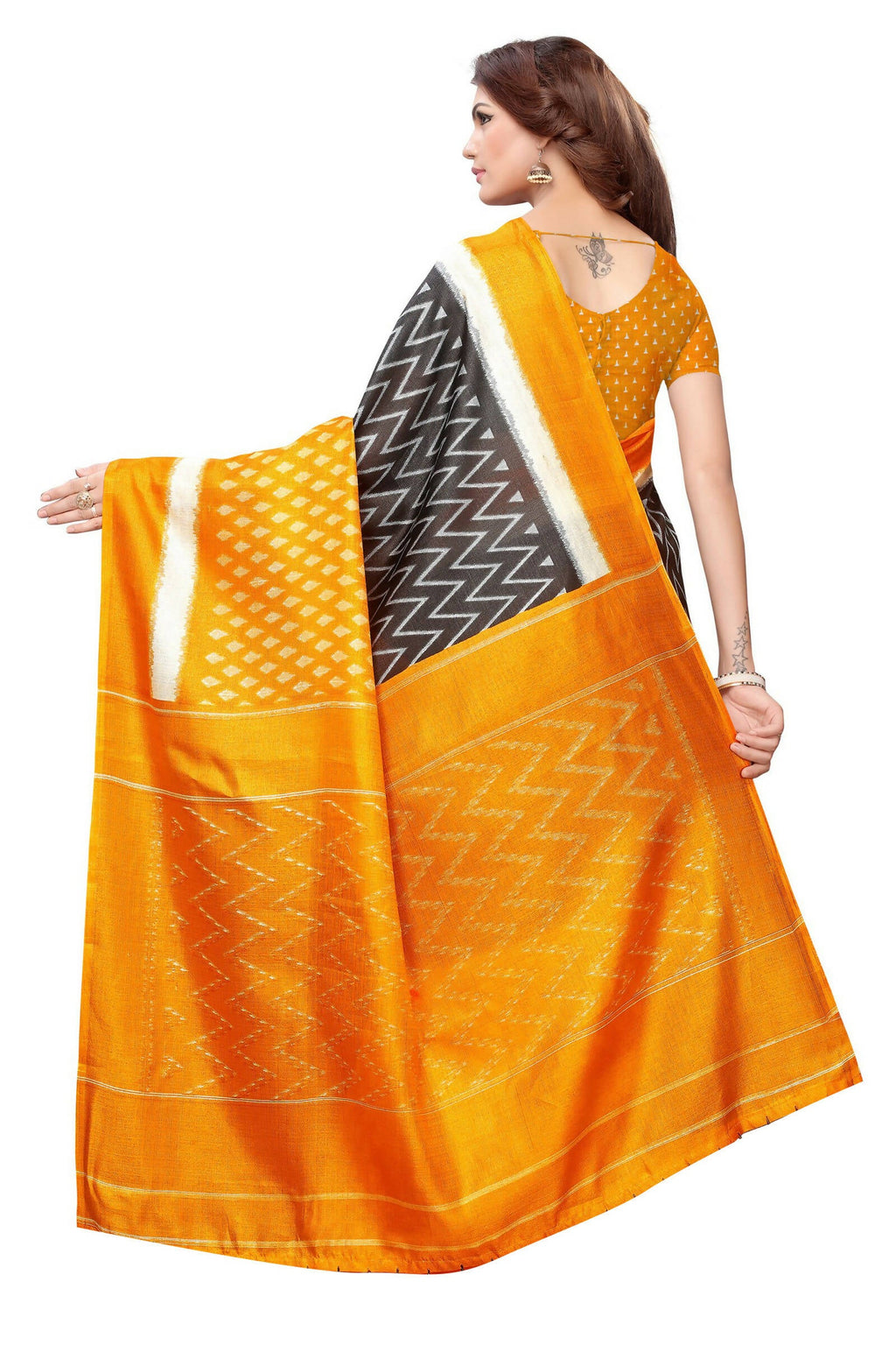 Vamika Mustard Kalamkari With Jhalar Khadi Silk Saree | Grocsy