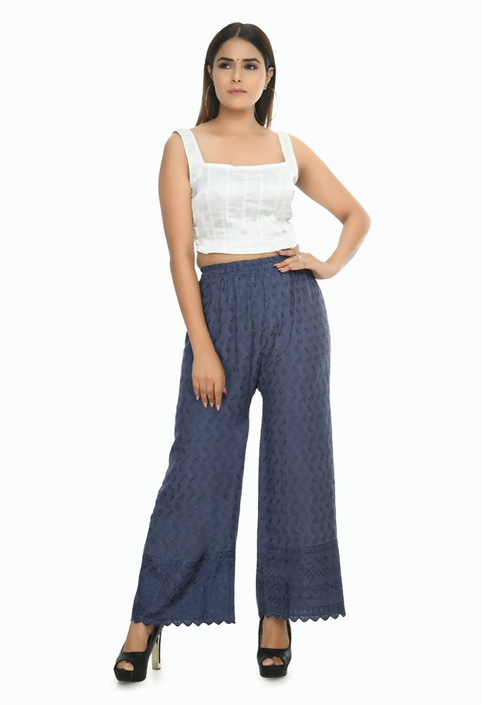 Mominos Fashion Moeza Reyon Cotton Grey Color Chikan Work Palazzo | Grocsy