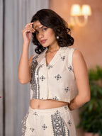 Juniper Women's Natural Ethnic Motif Printed Cotton Top & Palazzo Co-Ord Set With Button Closure | Grocsy