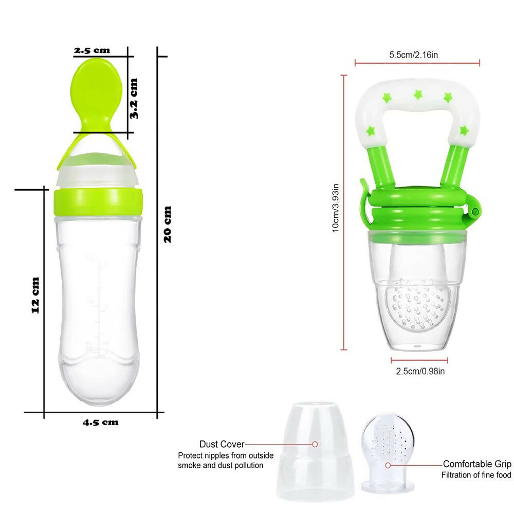 Goodmunchkins Silicone Spoon Food Feeder & Fruit Feeder for Toddlers Food Grade Silicone Bottle 90ml-Green | Grocsy