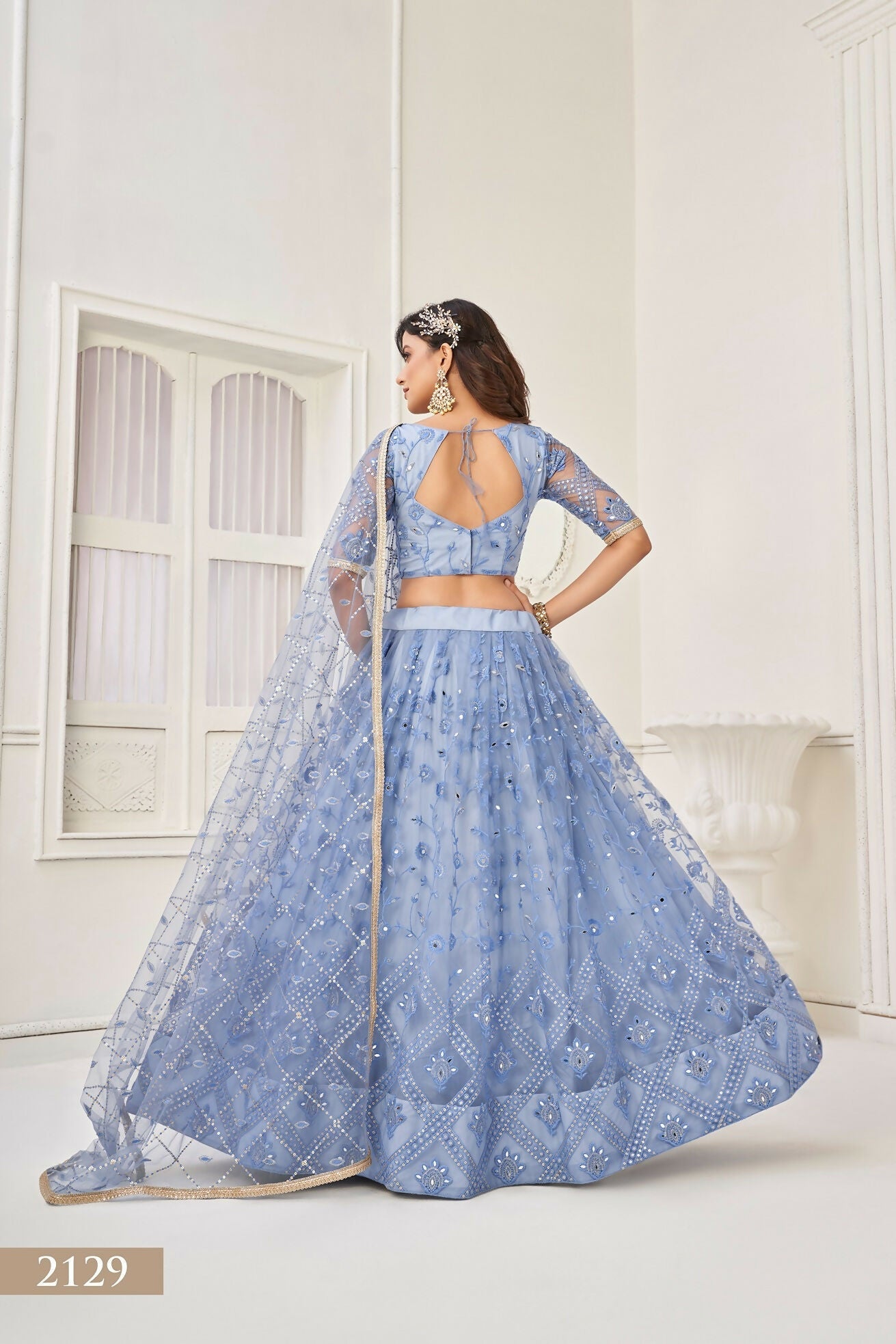 Eilara Women'S Blue Butterfly Net With Sequins And Embroidery Work Lehenga Choli For Party Wear | Grocsy