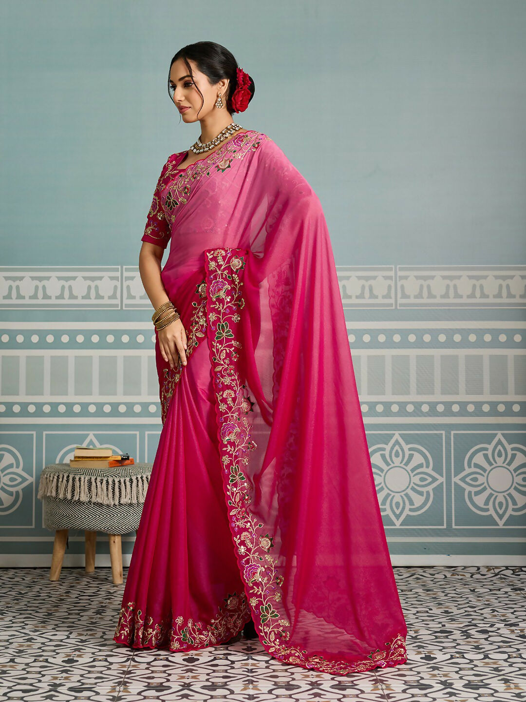 Teeya Creation New Exclusive Wedding Wear Georgette Saree-Pink | Grocsy