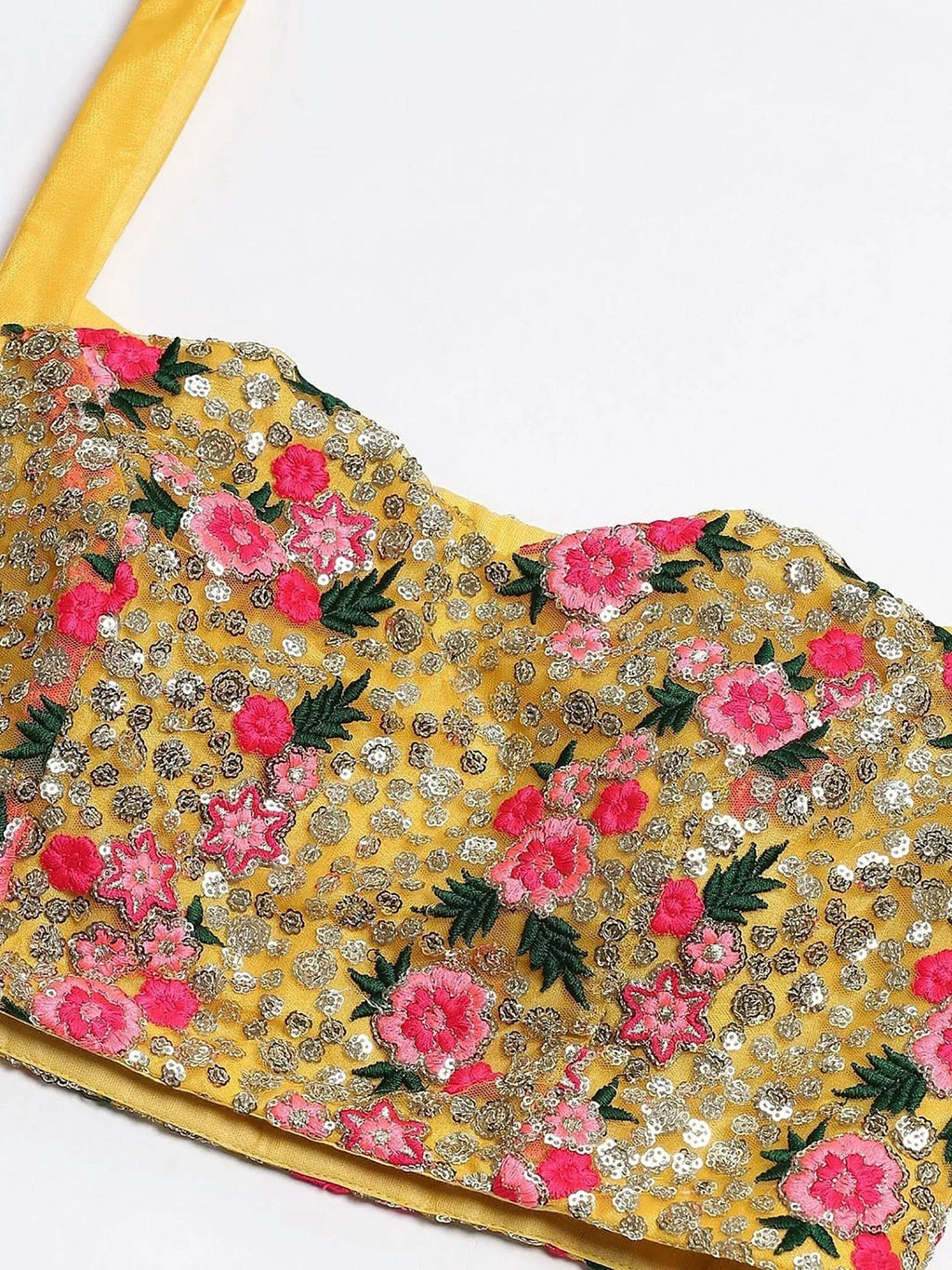 Tulsi Art Mustard Yellow Sequins Net Bridal Lehenga Choli | Grocsy