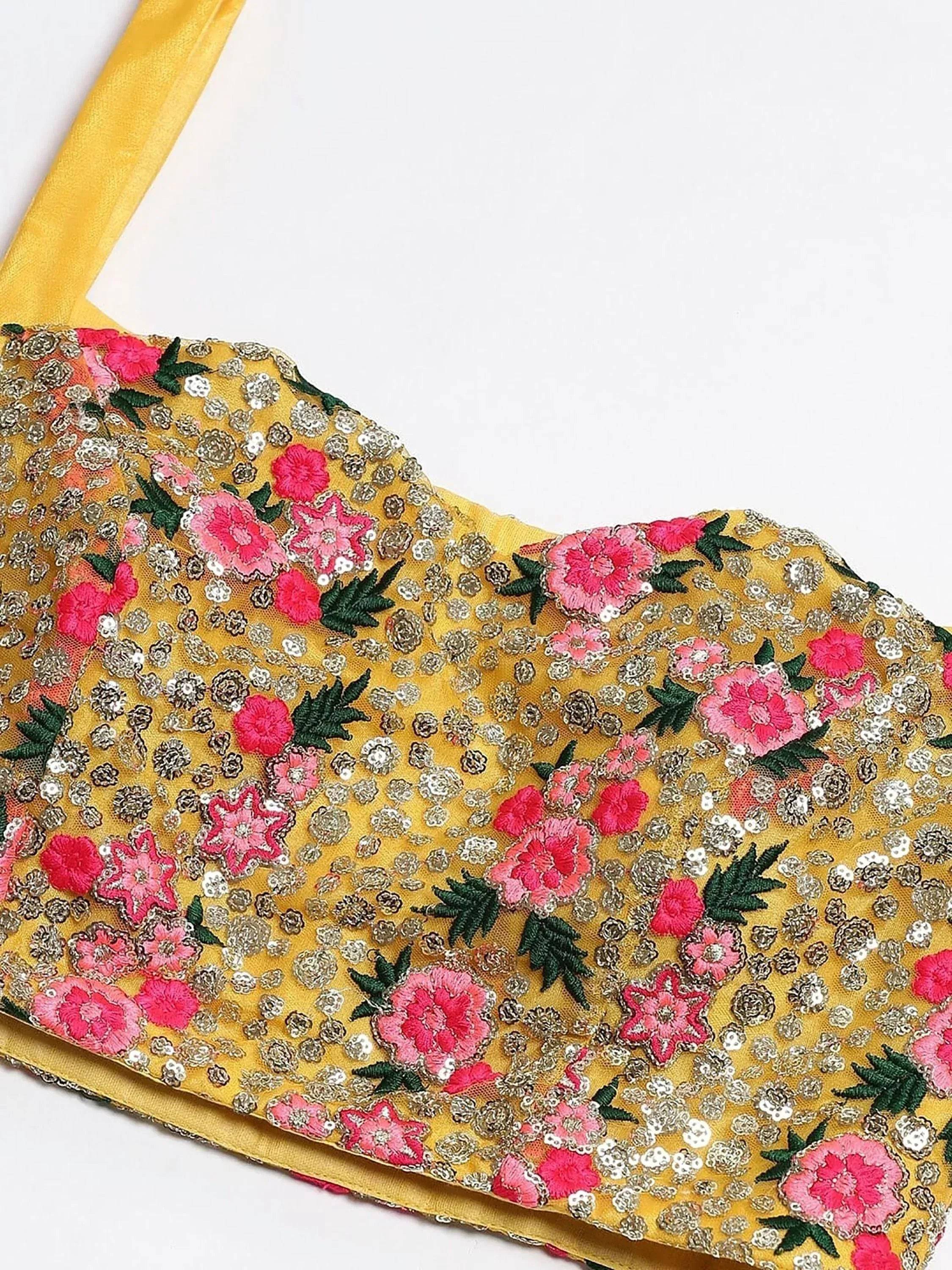 Tulsi Art Mustard Yellow Sequins Net Bridal Lehenga Choli | Grocsy